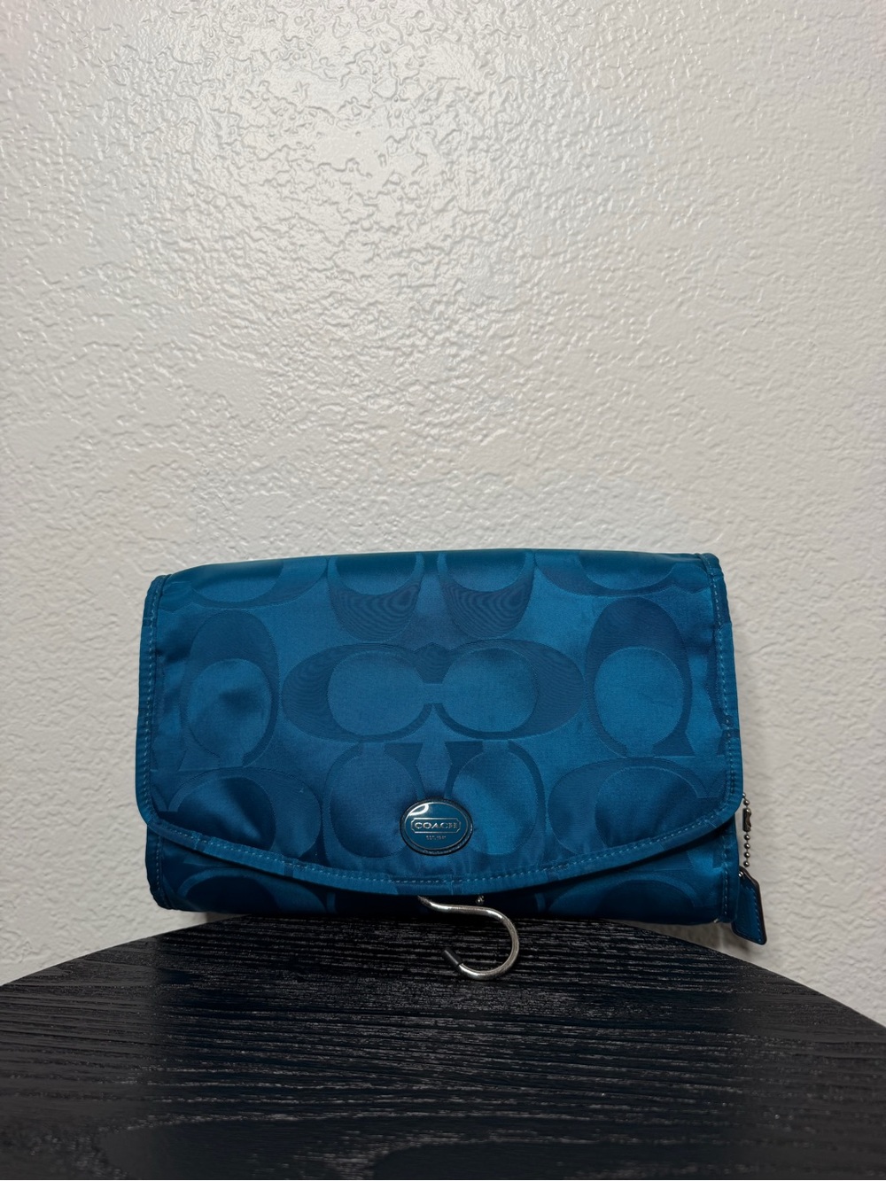 Coach Teal Signature Nylon Fold-Over Cosmetic Case